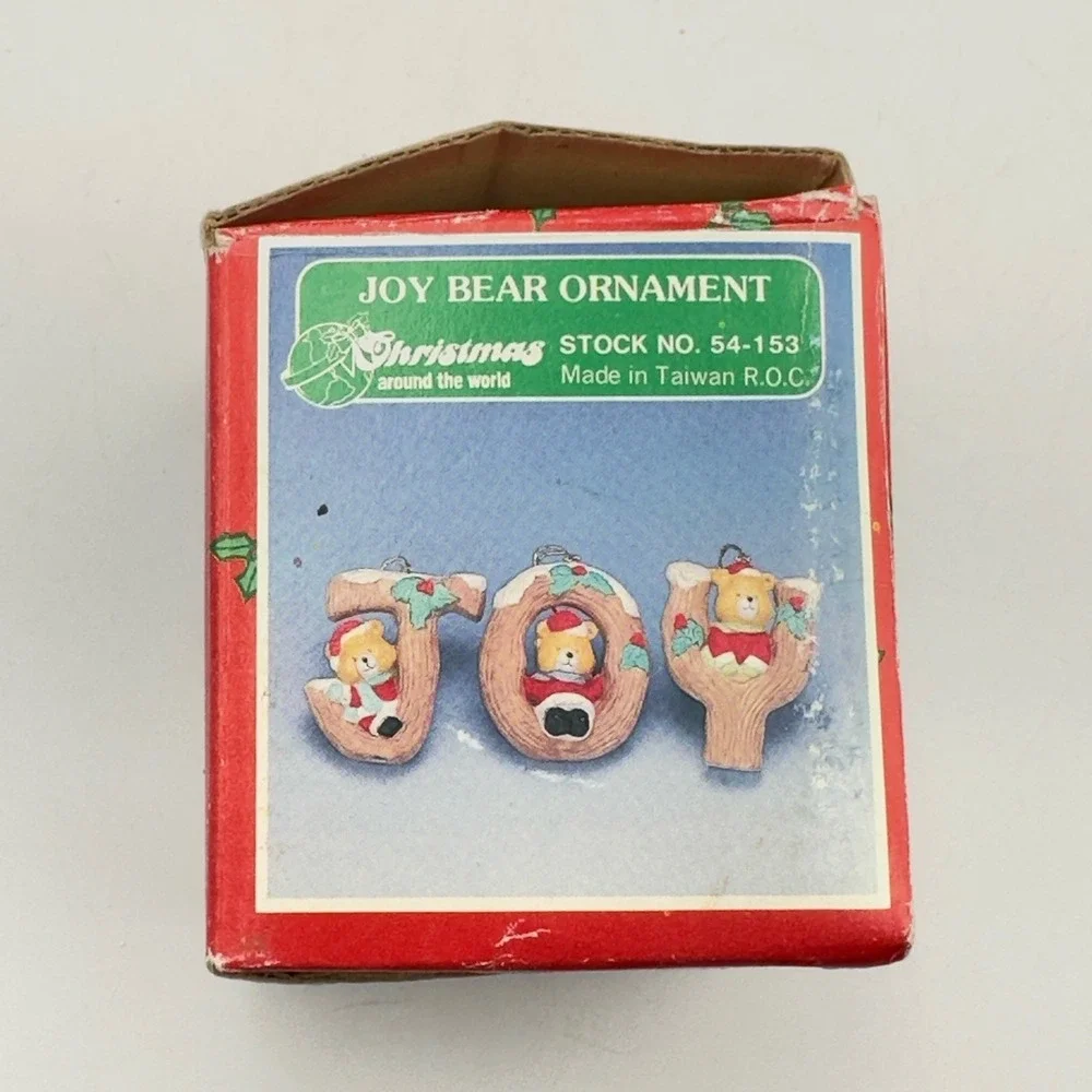 Vtg JOY Bear Christmas Around‎ The World Holiday Set Of 3 Ornaments Box 54-153